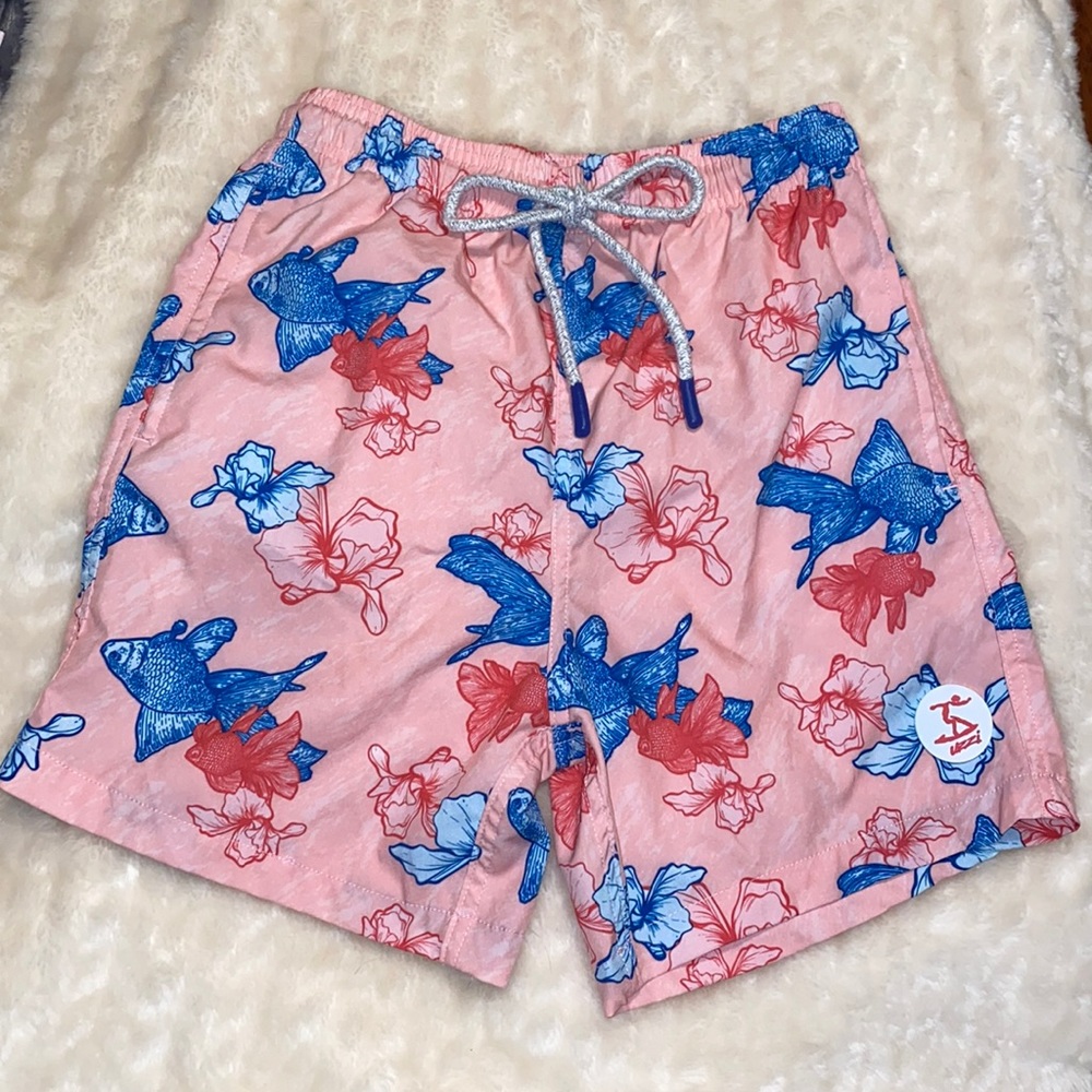 Coral & Blue Men’s Swim Trunks